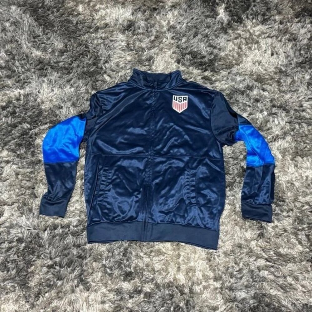 Size L USA Soccer Track Jacket Mens Blue Excellent Vintage Full Zip Coat‎